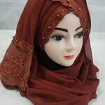 Embroidered Ready to Wear Hijab - Caramel Brown