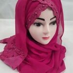 Embroidered Ready to Wear Hijab - Deep Pink