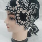 Embroidered Tie Back Bonnet - Black