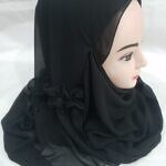 Two Loops Chiffon Instant Hijab with Frill - Black