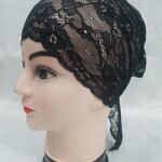 Lace Tie Back Bonnet Cap - Black 3