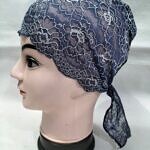 Lace Tie Back Bonnet Cap - Navy Blue Design 1