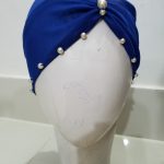 Side Parting Cap with Pearls - Blue