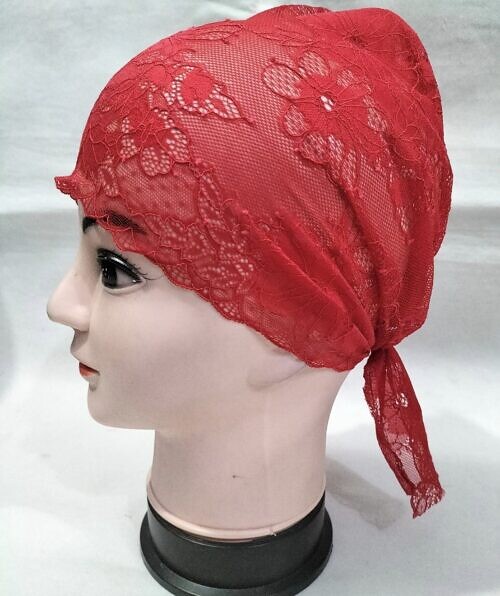 lace tie back bonnet cap red