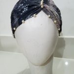 Printed Side Parting Cap with Pearls - Smoky Black