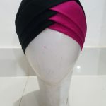 Two Tone Criss Cross Tie Back Bonnet - Black and Pink