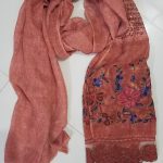 Lawn Embroidered Scarf - Rust