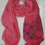 Lawn Embroidered Scarf - Coral Red