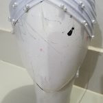 Criss Cross Tie Back Bonnet with Pearls - White