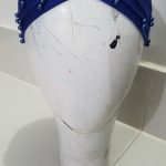 Criss Cross Tie Back Bonnet with Pearls - Blue