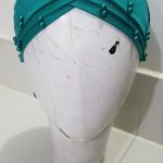 Criss Cross Tie Back Bonnet with Pearls - Aqua Green