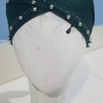 Cross Over Tie Back Bonnet with Pearls - Aqua Green