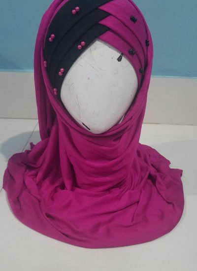 Criss Cross Instant Hijab with Pearls - Pink - Front Picture