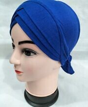 Plain Criss Cross Tie Back Bonnet - Blue