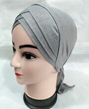 Plain Criss Cross Tie Back Bonnet - Grey