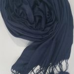 Cashmere Scarf with Pom Pom - Navy Blue