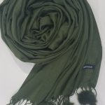 Cashmere Scarf with Pom Pom - Olive Green