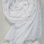 Cashmere Scarf with Pom Pom - White