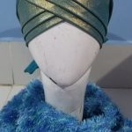 Criss Cross Shimmery Tie Back Bonnet - Aqua Blue