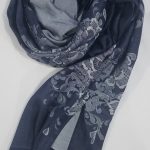 Self Printed Silk Scarf - Navy Blue