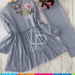 Floral Embroided 2 Piece Suit - Grey