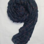 Checks and Tassels with Bubbles Lawn Scarf - Navy Blue