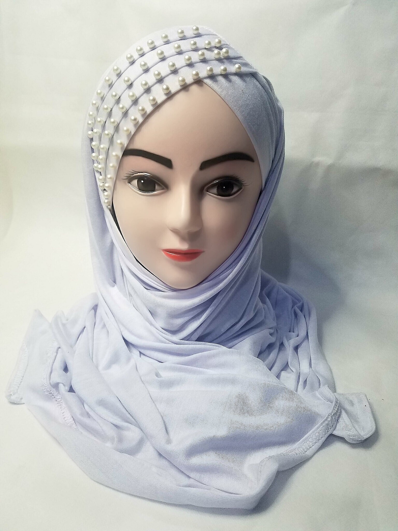 Side Parting Pearls Ready to Wear - White - SuZain Hijabs