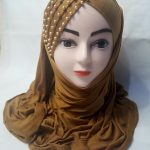 Cross Over Instant Hijabs with Pearls - Camel