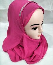 Fancy Two Loops Chiffon Instant Hijab - Shocking Pink