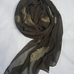 Leaf Silk Chiffon Scarf - Brown