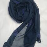 Leaf Silk Chiffon Scarf - Navy Blue