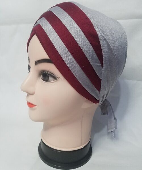 criss cross multi color tie back bonnet maroon and light grey side picture