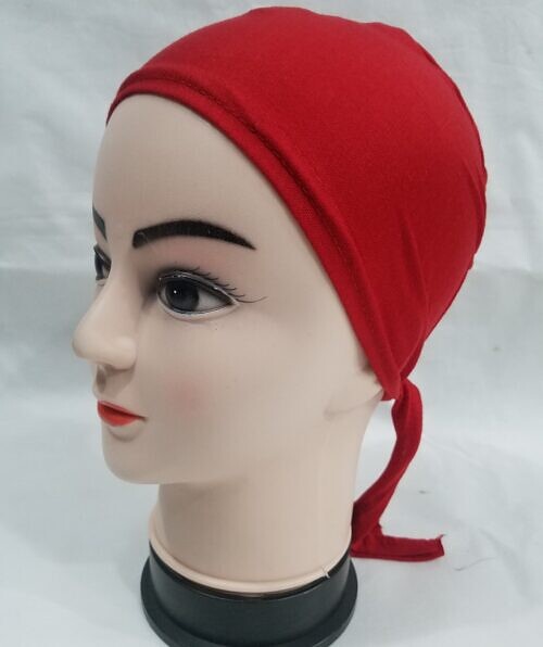 plain tie back bonnet cap red