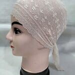 Lace Tie Back Bonnet Cap - Light Peach