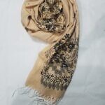 Cashmere Floral Scarf with Tassels - Coffee