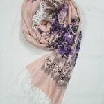 Cashmere Floral Scarf with Tassels - Nude Pink