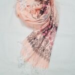 Cashmere Floral Scarf with Tassels - Peach