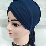 Plain Criss Cross Tie Back Bonnet - Navy Blue