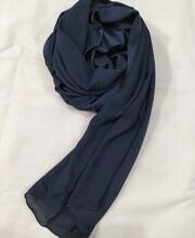 Crinkle Silk Scarf - Navy Blue