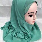 Two Loops Chiffon Instant Hijab with Frill - Green