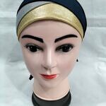 Golden Fancy Tie Back Bonnet - Navy Blue and Grey