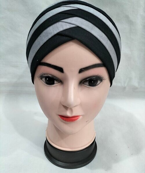 criss cross multi color tie back bonnet grey and black