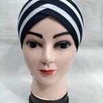 Criss Cross Multi Color Tie Back Bonnet – White and Navy Blue