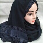 Embroidered Ready to Wear Hijab - Navy Blue