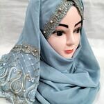 Embroidered Ready to Wear Hijab - Steel Grey