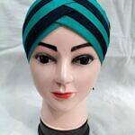 Criss Cross Multi Color Tie Back Bonnet – Sea Green and Navy Blue