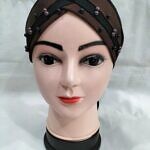 Criss Cross Tie Back Bonnet with Pearls - Dark Brown