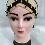 Criss Cross Tie Back Bonnet with Pearls - Fawn