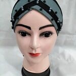 Criss Cross Tie Back Bonnet with Pearls - Grey