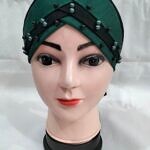 Criss Cross Tie Back Bonnet with Pearls - Sea Green